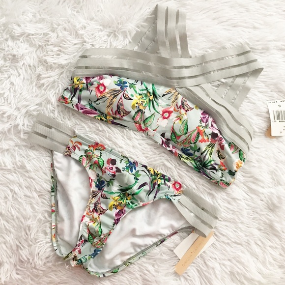 Gibson Latimer Other - Gibson Latimer Floral Gray Criss-Cross Bikini NWT